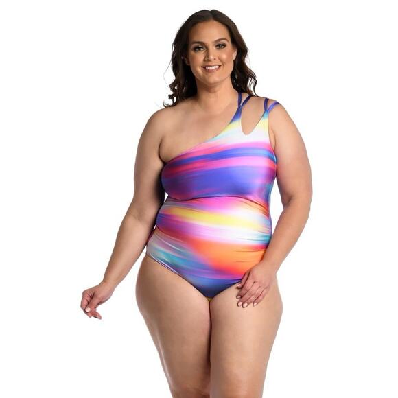 La Blanca Sunset Shores Strappy One Shoulder One Piece Swimsuit Womens Plus 18W - Picture 1 of 9